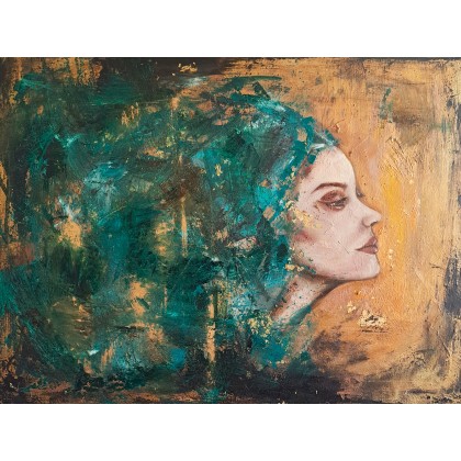 Obraz olejny SENSES abstrakcja portret złoto, Andżelika Kucharska, obrazy olejne