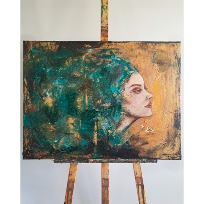 Andżelika Kucharska - obrazy olejne - Obraz olejny SENSES abstrakcja portret złoto foto #1