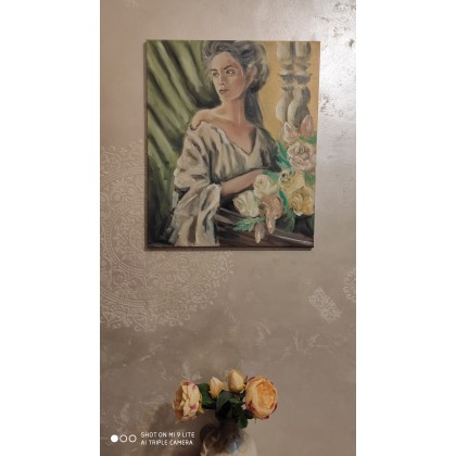 Mirona Kaczmarek - obrazy olejne - obraz olejny kobieta z bukietem 50x60 foto #1