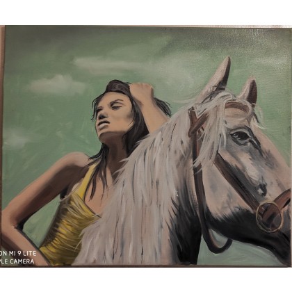 obraz olejny kobieta z koniem 50x60, Mirona Kaczmarek, obrazy olejne
