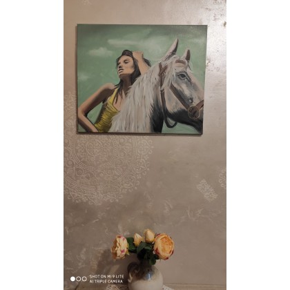 Mirona Kaczmarek - obrazy olejne - obraz olejny kobieta z koniem 50x60 foto #1