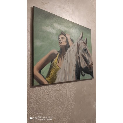 Mirona Kaczmarek - obrazy olejne - obraz olejny kobieta z koniem 50x60 foto #3