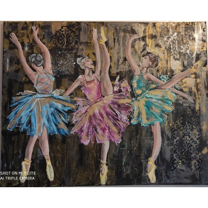baletnice w tańcu 80x100, Mirona Kaczmarek, obrazy tech. mieszana