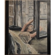 obraz olejny kobieta z bukietem 50x60
