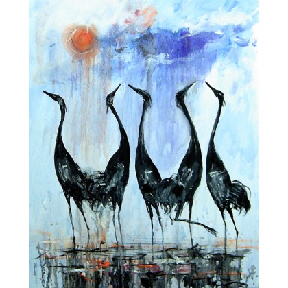 Ptaki w słońcu...., Dariusz Grajek, olej + akryl