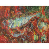 RYBA NA CZERWONYM, 70X90 CM, 2010