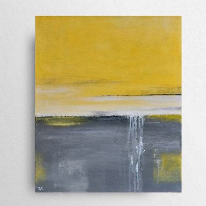 Abstrakcja  żółto-szara -obraz akrylowy 60/50 cm, Paulina Lebida, obrazy akryl