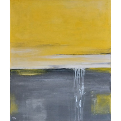 Paulina Lebida - obrazy akryl - Abstrakcja  żółto-szara -obraz akrylowy 60/50 cm foto #1