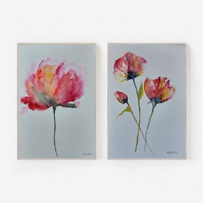 Kwiaty-dwie akwarele, Paulina Lebida, obrazy akwarela