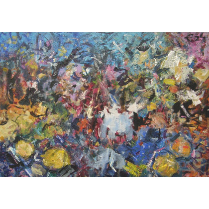 Kwiaty i jabłka, 70x100 cm, 2024, Eryk Maler, obrazy olejne