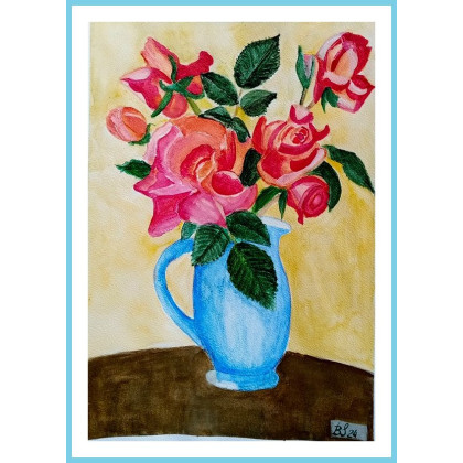 Róże w wazonie I,  akwarela . /240x320 mm/, Bogumiła Szufnara, obrazy akwarela
