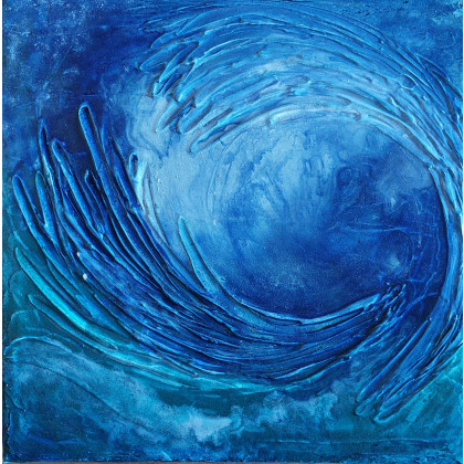 Woda i spokój obraz abstrakcyjny 25x25 cm, Kamil Wielgosz, obrazy tech. mieszana