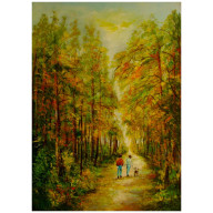 Spacer z psem w lesie obraz olejny 50-70cm