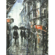 Zakochani z parasolem i deszczowe miasto...