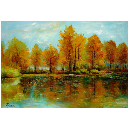 Jesień nieco zamglona obraz olejny 51-74cm, Grażyna Potocka, obrazy olejne