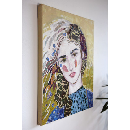 Gabriela Krawczyk - obrazy akryl - Niezapominajki - akryl kolaż na płótnie 50x40 cm foto #2