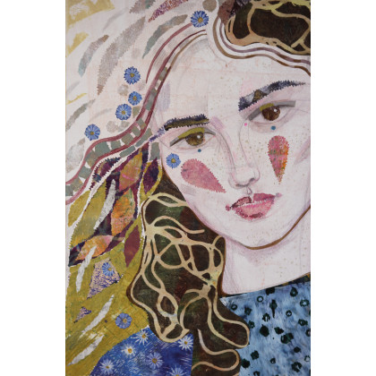 Gabriela Krawczyk - obrazy akryl - Niezapominajki - akryl kolaż na płótnie 50x40 cm foto #4