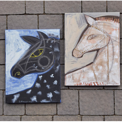Zestaw dwóch obrazów 40x30 cm - konik Vincent i Olaf, Gabriela Krawczyk, obrazy akryl