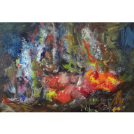 Wino, ryby, owoce, 70x100, 2024