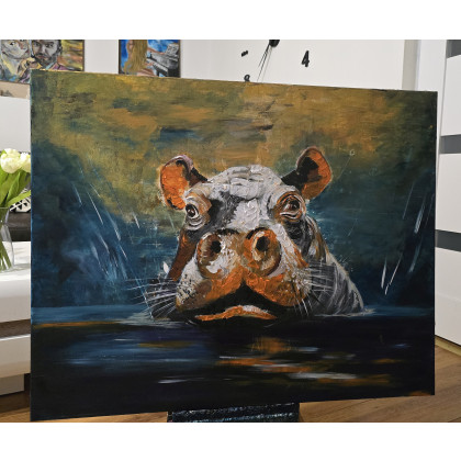 Hipopotam 100 x80 cm, Wojciech Adalberto, obrazy akryl