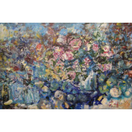 Kwiaty, owoce, szkło, 120x80, 2024
