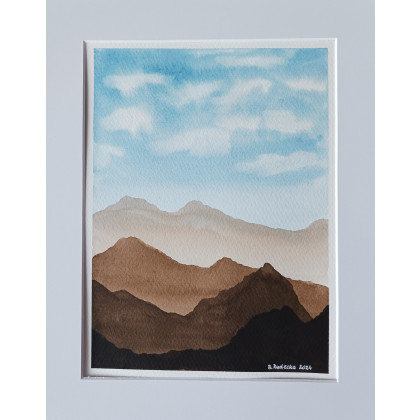 Beata Rudecka - obrazy akwarela - Akwarela Akwarelka Obraz pt. Brązowe Góry - Oczekiwanie. 18x24 cm foto #1