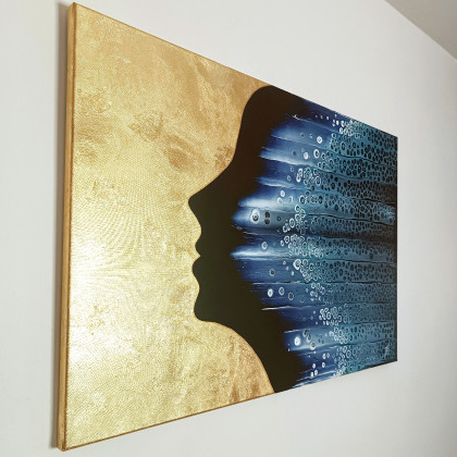 Joanna Bilska - obrazy akryl - INVINCIBLE I 60x90 Kobieta Duży obraz abstrakcyjny ze złotem do salonu foto #2