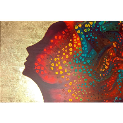 INVINCIBLE II 60x90 Kobieta Duży obraz abstrakcyjny ze złotem do salonu, Joanna Bilska, obrazy akryl