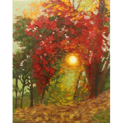 Aleksandra Stachura - obrazy olejne - JESIENNY ZACHÓD zestaw dwóch obrazów olejnych 14x18cm foto #4