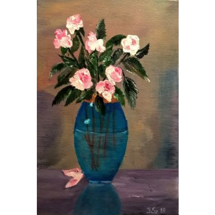 Kwiaty, róże. akryl 200x300 mm, Bogumiła Szufnara, obrazy akryl