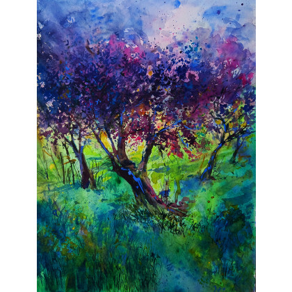 Jabłoniowy sad, Anna Dziadkowiec-Bisztyga, obrazy akwarela