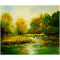 JESIEŃ NAD WODĄ OBRAZ OLEJNY 50-60CM