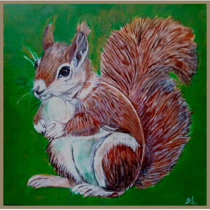 Wiewiórka, akryl 30X30 cm., Bogumiła Szufnara, obrazy akryl