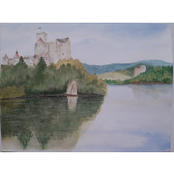 ZAMEK NAD RZEKĄ , AKWARELA