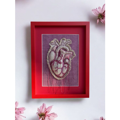Obraz haftowany serce anatomiczne., PinPin Joanna Musialska, upcycling design
