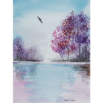 Akwarela Akwarelka Obraz pt. W locie  18 x 24 cm, Beata Rudecka, obrazy akwarela