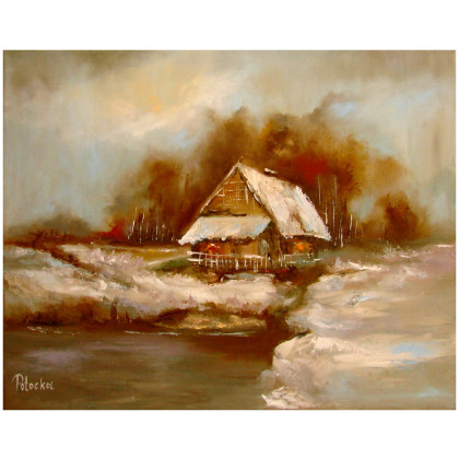 Zima obraz olejny 40cm-50cm, Grażyna Potocka, obrazy olejne