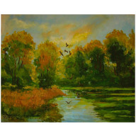 Poranek nad stawem 40cm-50cm obraz olejny
