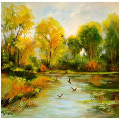 Na spacerze obraz olejny 50cm-50cm, Grażyna Potocka, obrazy olejne