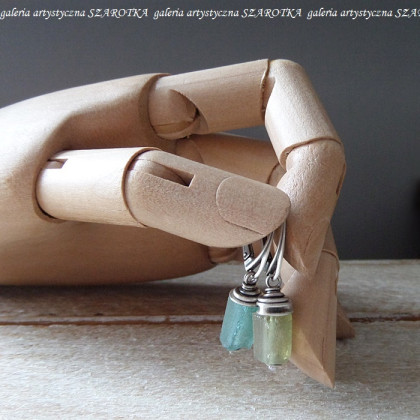 szarotka - kolczyki  - BLUE-OLIVE kolczyki ze szkła afgańskiego i srebra foto #4
