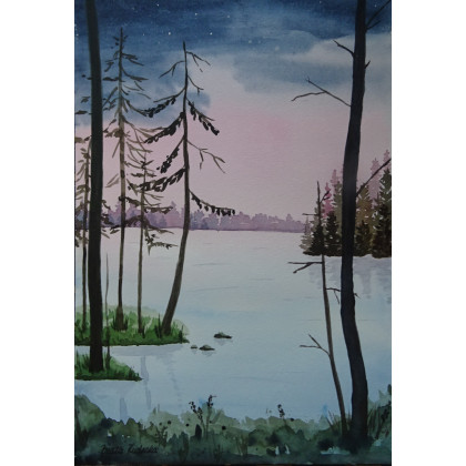 Beata Rudecka - obrazy akwarela - Akwarela Akwarelka Obraz pt. Do Brzegu 26 x 18 cm foto #2