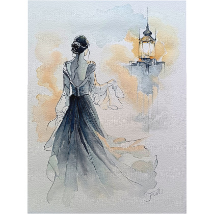 Wspomnienia w blasku lampy, Akwarela 23 x 31 cm, Joanna Tomczyk, obrazy akwarela