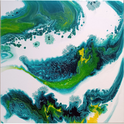 Błękitna Laguna 70x70 cm abstrakcja, Joanna Bilska, obrazy akryl