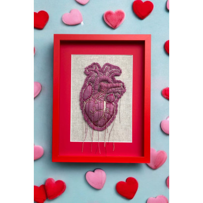 Obraz haftowany 3D serce anatomiczne., PinPin Joanna Musialska, upcycling design