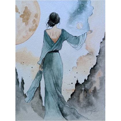 Księżycowa serenada, Akwarela 23 x 31 cm, Joanna Tomczyk, obrazy akwarela