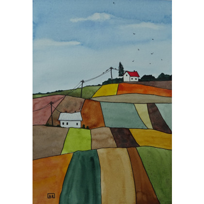 Akwarela Akwarelka Obraz pt. Pola 6.   27 x 19 cm, Beata Rudecka, obrazy akwarela