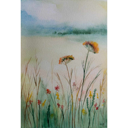 Łąka-akwarela formatu 25/18 cm, Paulina Lebida, obrazy akwarela