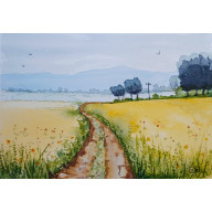 Akwarela Akwarelka Obraz pt. Sielsko.   21 x 15 cm
