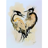 Żurawie - Symbol wieczności, Akwarela 24x34 cm