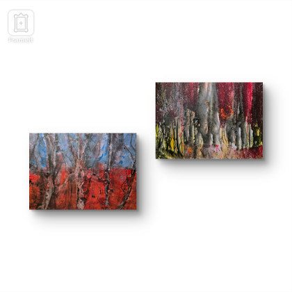 Ewa Mościszko - obrazy tech. mieszana - Kompozycja pt. Red woods, akryl, płótno,  100x70x2cm foto #1